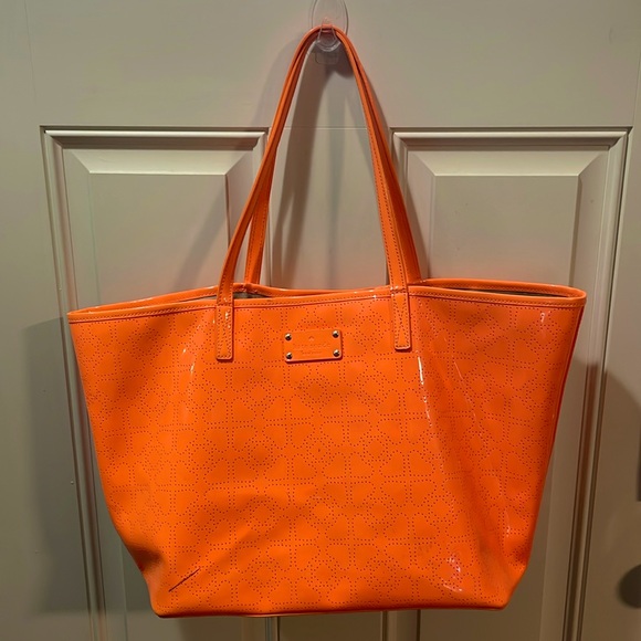 Kate Spade Patent Leather Neon Orange Tote Bag - Picture 3 of 17